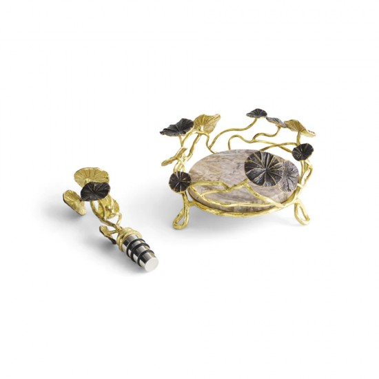 Michael Aram Monet’s Garden Wine Coaster & Stopper Set Michael Aram Monet’s Garden Wine Coaster & Stopper Set