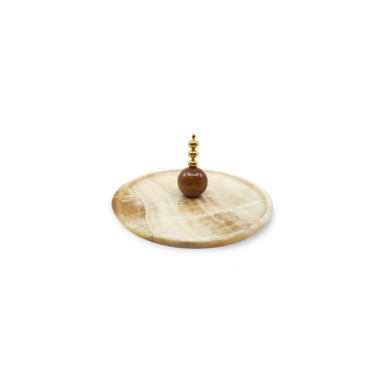 Jewel Cheese Plate Gold Plated Onyx Small Size